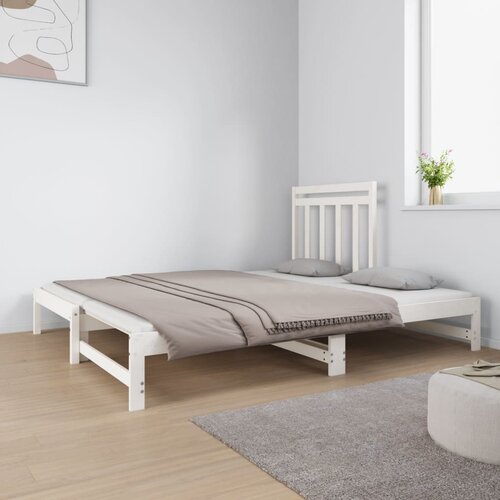  Dnevni ležaj na izvlačenje bijeli 2x(90x190)cm masivna borovina Slike