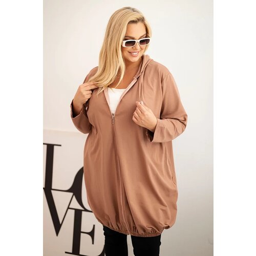 Kesi Women&amp;#039;s Plus Size cotton hoodie with a zipper cappuccino Slike