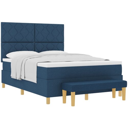 vidaXL Postelja z Box Spring z vzmetnico in klopjo Modra 140x190 cm Tkanina, (22080883) Cene