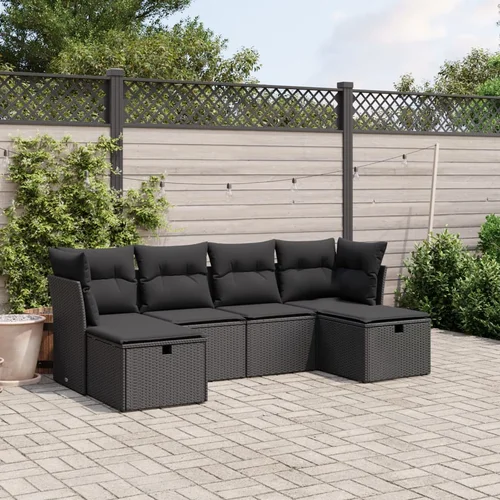 vidaXL 6-dijelni set vrtnih sofa s jastucima crni od poliratana