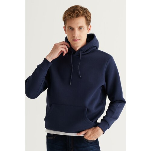 AC&Co / Altınyıldız Classics Men's Navy Blue Standard Fit Regular Fit Inner Fleece 3 Thread Hooded Cotton Sweatshirt Cene