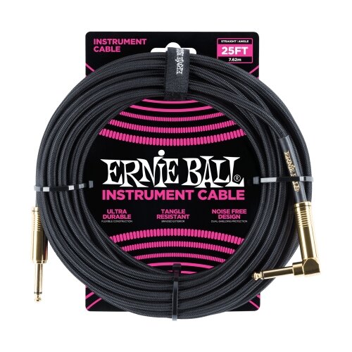 Ernie Ball kabel P06058 - 25FT(7,62m) BRAIDED 6,3mm - 6,3mm L instrument - crna boja Cijene