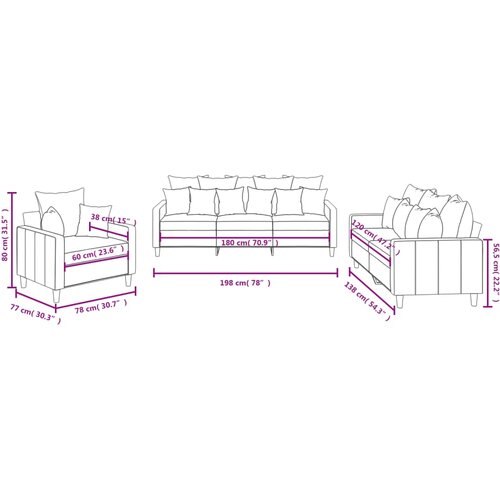  3-dijelni set sofa s jastucima tamnozeleni bar&amp;scaron;unasti Slike