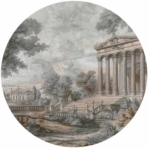  Okrugla fototapeta - Temple on a hill - Greek architecture in subdued colours 140x140 Cijene
