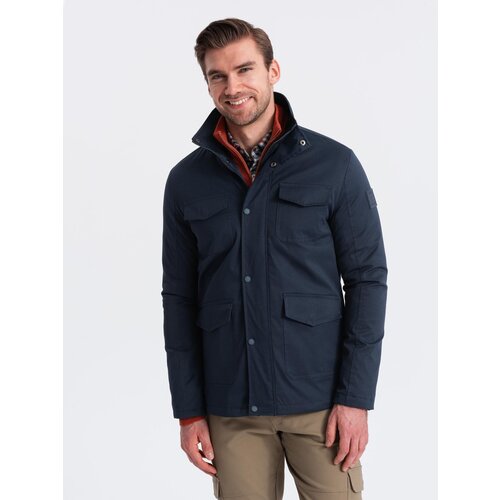 Ombre Men&amp;#039;s lightweight jacket with high collar and pockets - navy blue Slike
