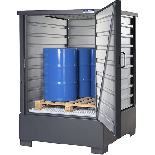 eurokraft pro Odlagališče iz jeklene pločevine za nevarne snovi, za 4 sode po 200 l ali 1 IBC/KTC, VxŠxG 2360 x 1710 x 1570 mm Cene