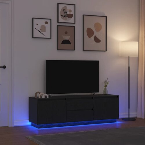vidaXL TV omarica z LED lučmi črna hrast 160,5x41x50 cm Cene