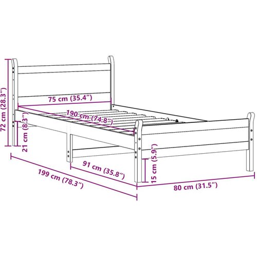 VidaXL Okvir kreveta bez madraca bijeli 75 x 190 cm masivna borovina Slike