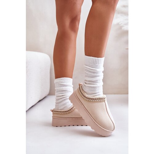 Kesi Women&amp;#039;s snow boots on a platform insulated with fur light beige Remenia Slike