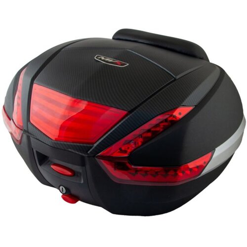 Moto kofer zadnji MVX 48 l, crni, sa reflektorom, naslonom i karbonskom za&amp;scaron;titom Slike