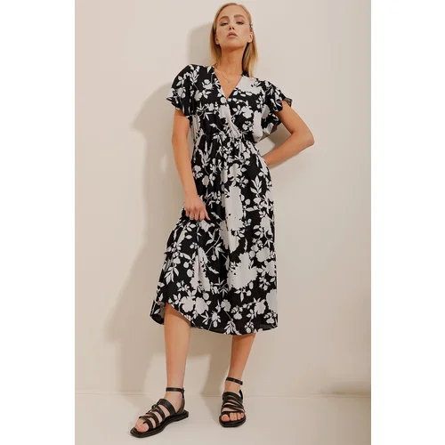 Trend Alaçatı Stili Dress - Black - Ruffle both