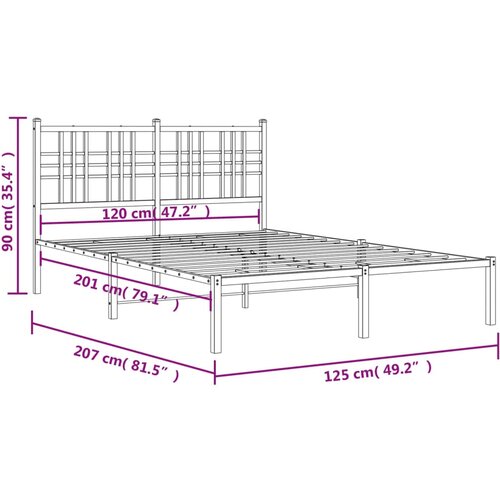  Metalni okvir za krevet s uzglavljem bijeli 120x200 cm Slike