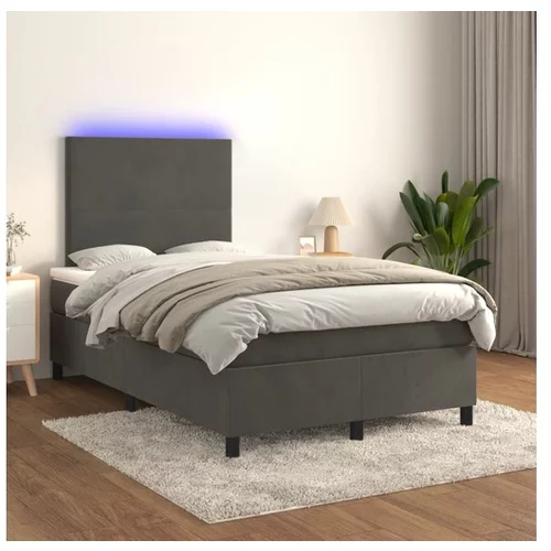  Box spring postelja z vzmetnico LED temno siva 120x200 cm žamet