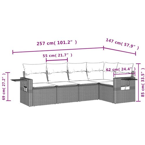 VidaXL 5-dijelni vrtni set sofa s jastucima bež od poliratana Slike