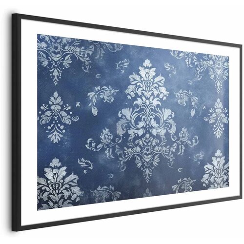  Plakat - Retro Ornament in Worn Blues 42x29.7 Crni okvir s margom Cene