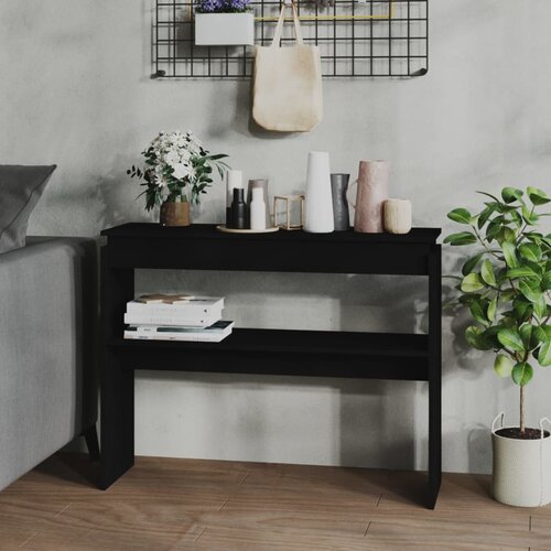 The Living Store Konzolna mizica črna 102x30x80 cm iverna plo&amp;scaron;ča - Konzolna Mizica, (21836694) Slike