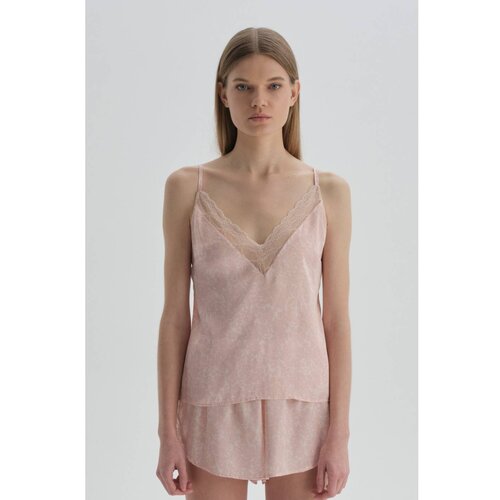 Dagi Dark Pink Patterned Satin, Lace Detailed Camisole Slike