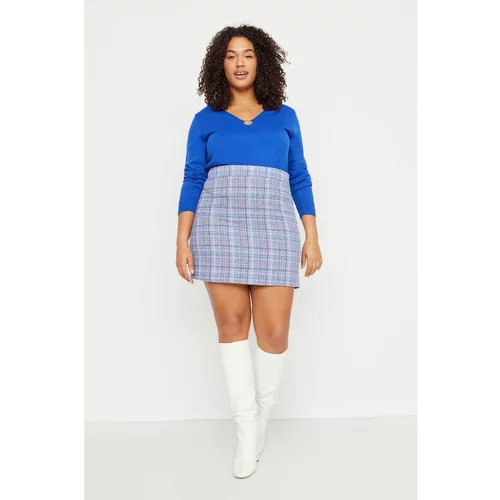 Trendyol Curve Blue Plaid Chenille Woven Skirt