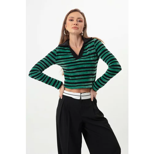 Lafaba Women's Green Striped Knitted Sweater