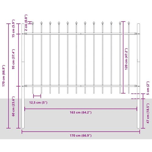  Ograda za Vrt s O&amp;scaron;trim Vrhovima Siva 8 5x1 2 m Čelik Slike
