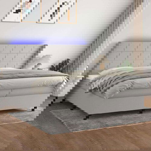  Box spring postelja z vzmetnico LED sv. siva 200x200 cm blago, (20761085) Cene