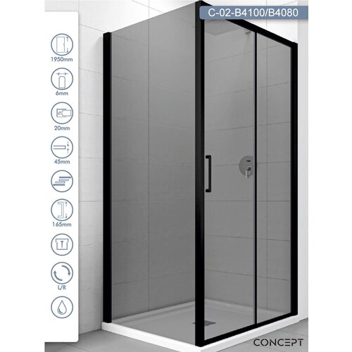 Copen Tuš kabina C-02-B4100/B4080 Atlas Black crni ram 100x80x195cm tamno staklo 6mm Cene