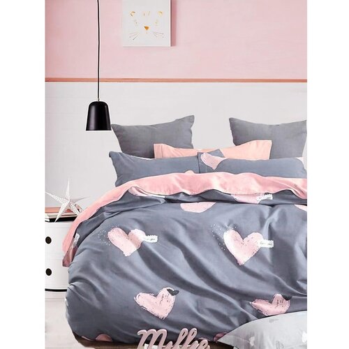 Mila Home Ružičasta/siva posteljina za bračni krevet/za produženi krevet od renforce pamuka s uključenom plahtom/4-dijelna 200x220 cm Beloved &amp;ndash; Slike