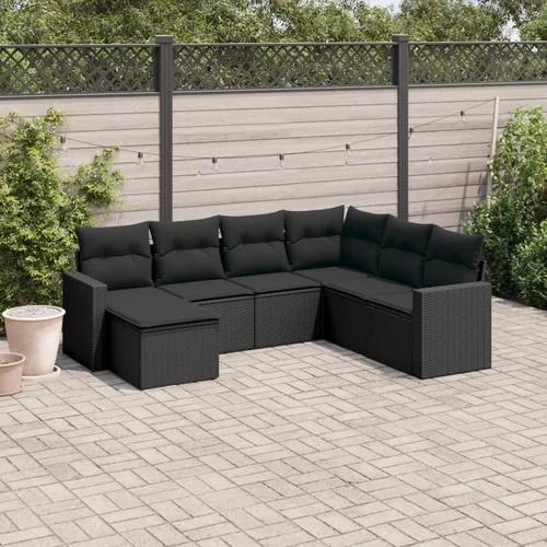 vidaXL 7-dijelni set vrtnih sofa od poliratana s jastucima crni