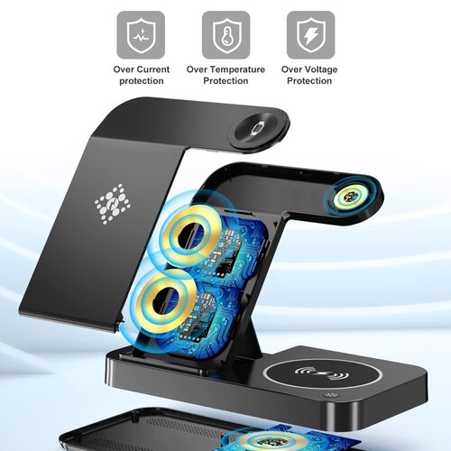  Bezicni punjač B-18 4u1 za 2x iPhone/Airpods/Apple Watch 15W crni Cene