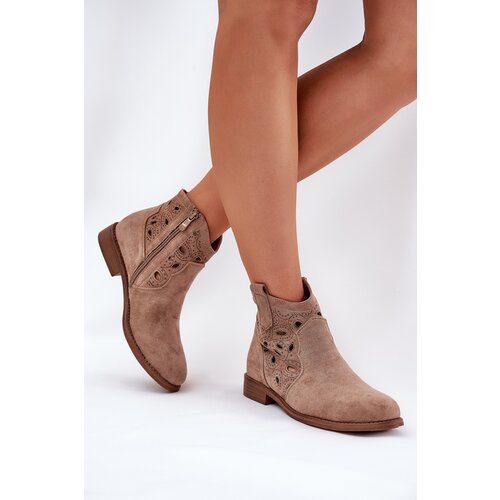 S. BARSKI Ladies Perforated Ankle Boots With Zipper Beige S.Barski Slike