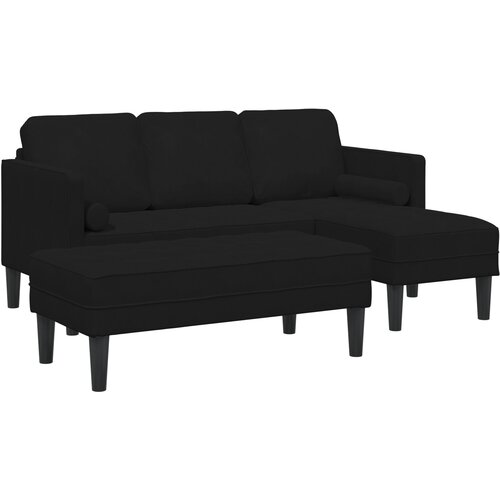 vidaXL Vrtni kauč s klupom i jastučićima L-oblik crni baršun, Kauč za 3 osobe s Chaise L-oblik crni 160 cm baršun, Klupa crna 113x57x39 cm baršun Cijene