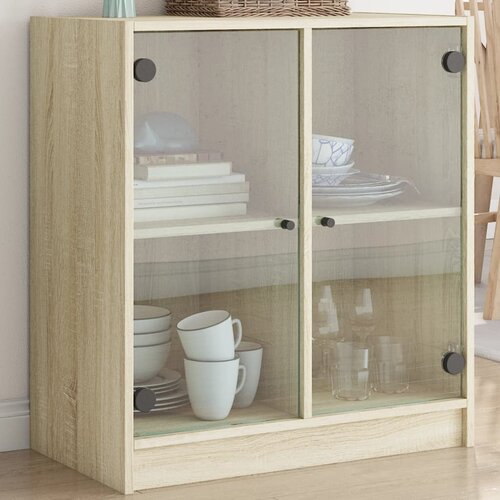 vidaXL Stranska omarica s steklenimi vrati sonoma hrast 68x37x75,5 cm Cene