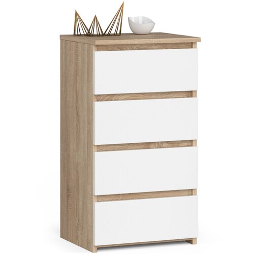 AKORD Cl4 Komoda, 4 Predali, Hrast Sonoma/Bela, (5000332165) Cene
