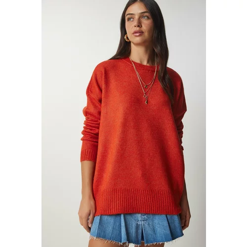 Happiness İstanbul Women's Orange Crew Neck Oversized Knitwear Sweater