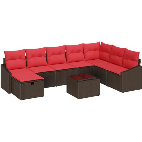 vidaXL Vrtna sedežna garnitura z blazino 9 pcs Rjava Poly ratan, (5000143602) Cene