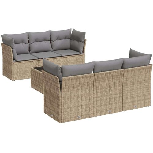 vidaXL Vrtna sedežna garnitura 7-delna z blazinami bež poli ratan Cene