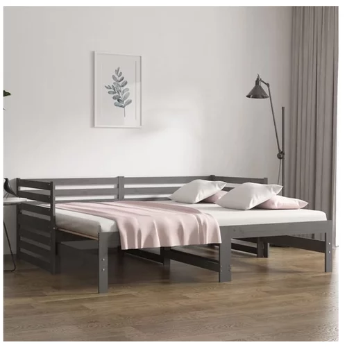  Izvlečna dnevna postelja siva 2x(80x200) cm trdna borovina