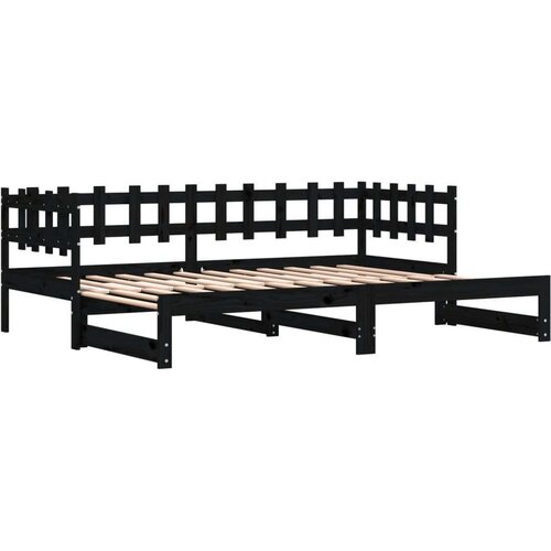  Dnevni ležaj na izvlačenje crni 2x(90x190) cm masivna borovina Slike