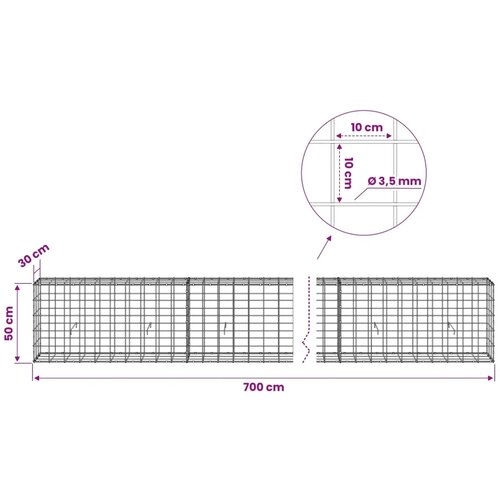  Gabion s žicom debljine 3 5 mm i mrežom 10x10 cm 700x30x50 cm - 30 cm 50 cm 700 cm Slike