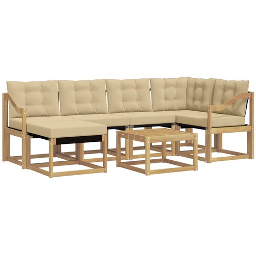 vidaXL Zunanja garnitura za sedenje z blazino 7 pcs Bela in bež, (5000281721) Cene