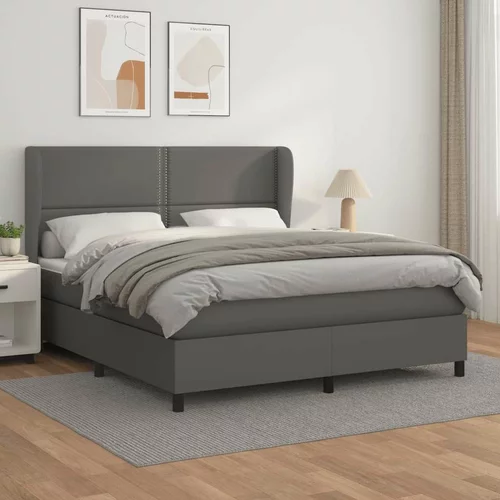  Box spring postelja z vzmetnico siv 160x200 cm umetno usnje, (20897532)