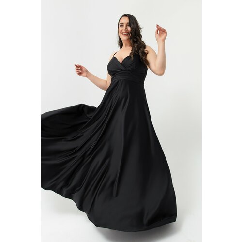 Lafaba Women's Plus Size Satin Long Evening Dress &; Prom Dress with Threads Slike
