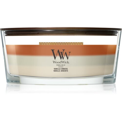 WoodWick Trilogy Vanilla Embers di&scaron;eča sveča z lesenim stenjem 453.6 g Cene