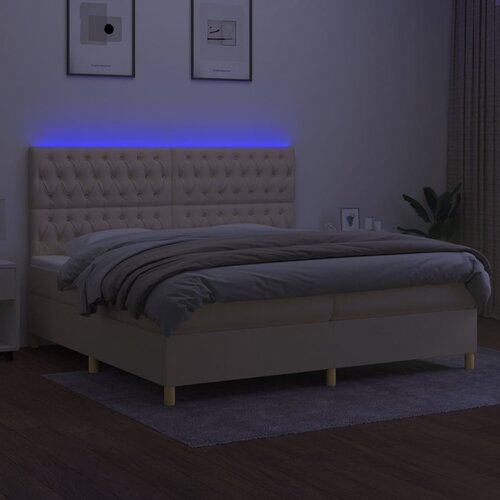  box spring s madracem LED krem 200x200 cm od tkanine Slike