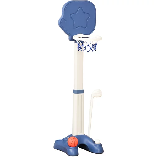 HOMCOM Otroška košara za igro 2 v 1 z nastavljivo višino in setom za golf, starost 2-5 let, 46x41x116-153cm, bela in modra, (20745992)