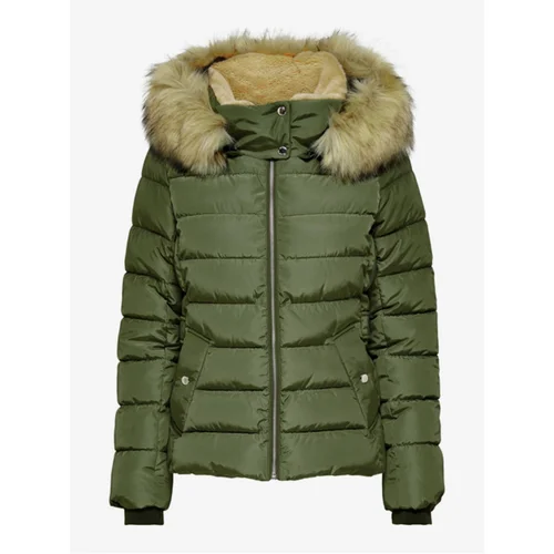 Only Khaki ladies quilted jacket with artificial fur New Camilla - Women