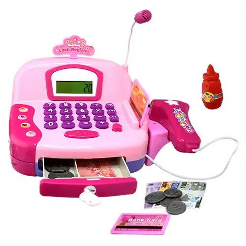 Magic Toys Blagajna roza barve z mikrofonom, igralnim denarjem in zvokom Cene