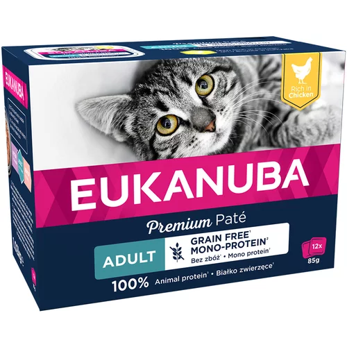 Eukanuba 20 + 4 gratis! mokra mačja hrana brez žitaric 24 x 85 g - Adult brez žitaric Piščanec