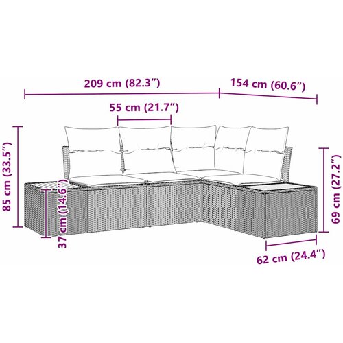  Sjedeća garnitura za vrt 5 kom. Bež Poli ratan 209 x 154 x 85 cm Slike