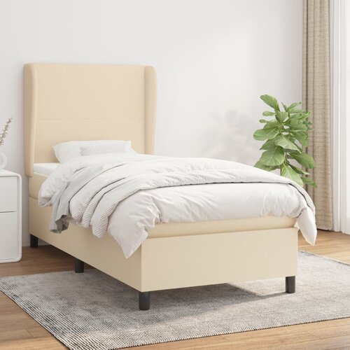 VidaXL Krevet s oprugama i madracem krem 100 x 200 cm od tkanine Slike